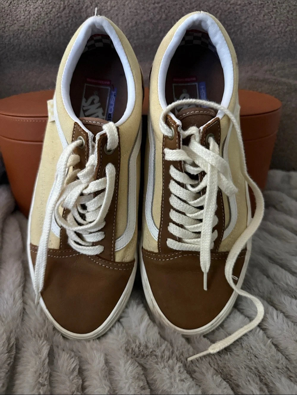 Vans Old Skool Sneakers in Brown and Cream with White Stripe